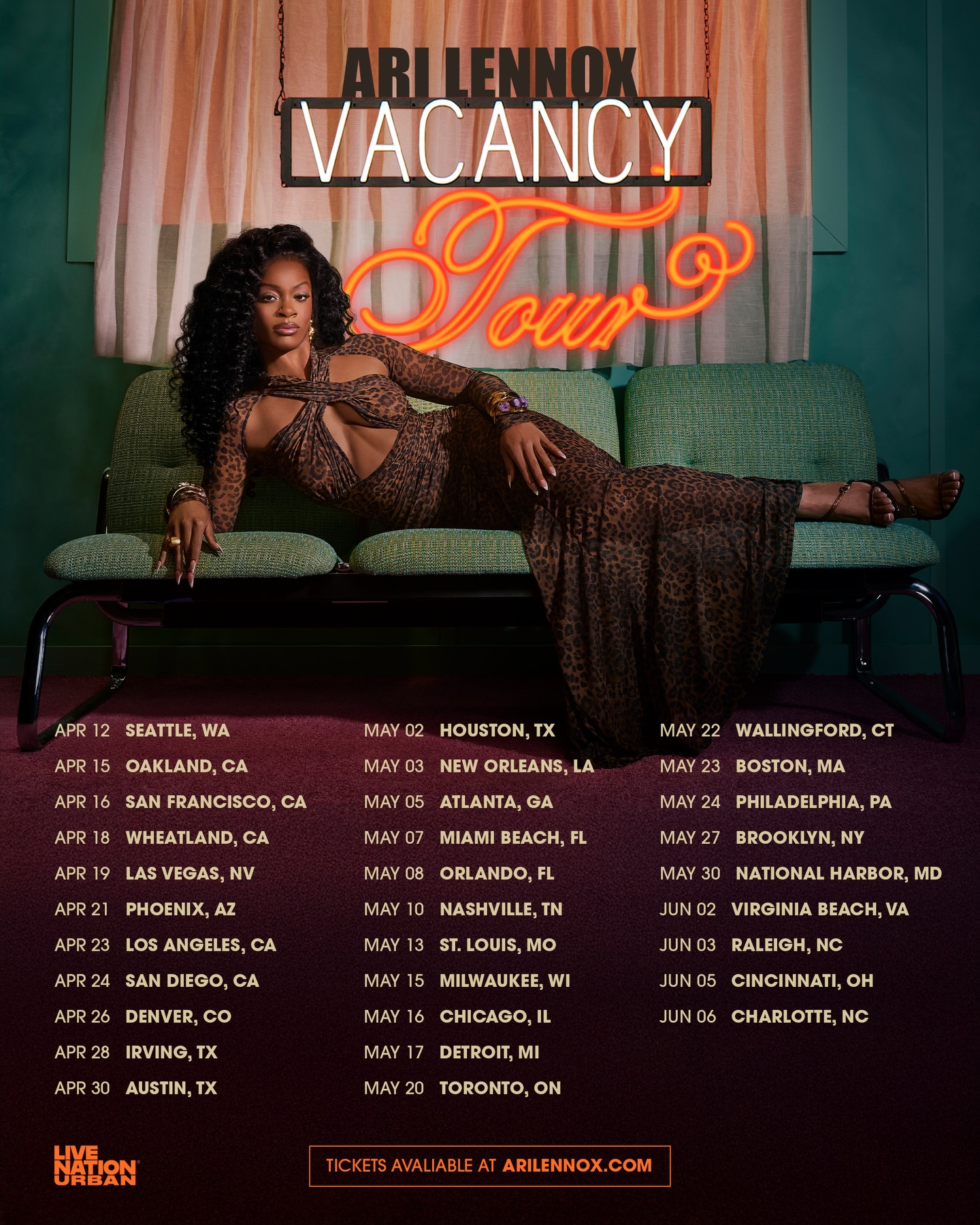 Ari Lennox The Vacancy Tour Poster 2026